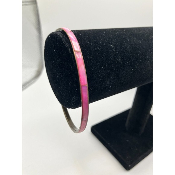 Vintage Pink Mother of Pearl Bangle 2.75 Inch Wide Bracelet! - Picture 5 of 11